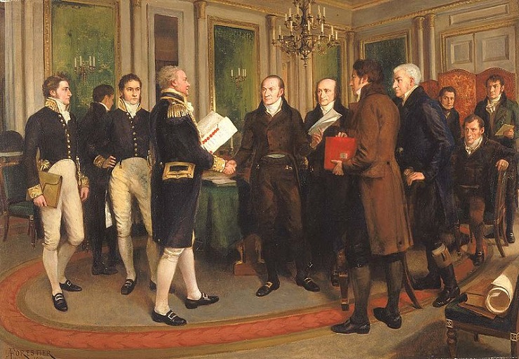 Signing of Treaty of Ghent, December 24th, 1814, by Amédée Forestier 1845-1930,  Smithsonian American Art Museum.